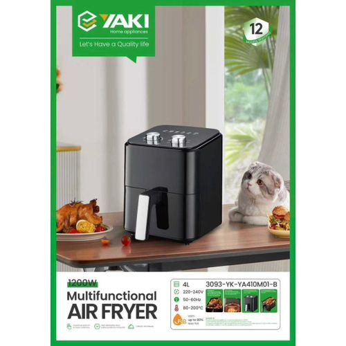 Yaki Air Fryer Multifonction - Fritteuse a Air 4 litres Noir