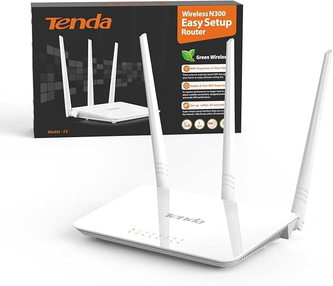Tenda F3 Routeur WiFi N300, Routeur sans Fil jusqu'à 300 Mbps en 2,4 GHz, Point d'accès WiFi avec 3 * 5dBi Antennes, 3 Ports LAN/WAN, Contrôle Parental, Réseau Invité, Configuration Facile