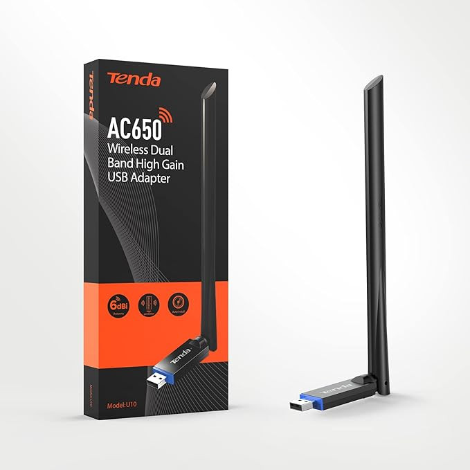 Tenda U10 Clé WiFi Puissante, Mini WiFi Adaptateur AC650Mbps, Dongle WiFi, Antenne à Gain élevé 6dBi, Carte WiFi Compatible avec Windows 11/10/8.1/8/7/XP, Mac OS X 10.9-10.13, Linux