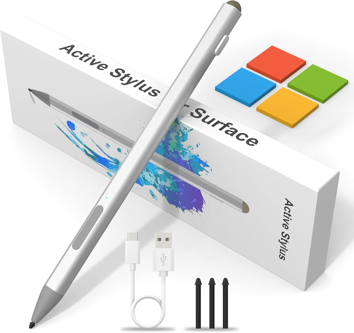 Stylet Surface Pen pour Microsoft Surface Pro 11/9/8/7/6/5/4/3, Surface Go 3/2/1 Surface Laptop/Studio/Book 4/3/2/1 avec 4096 Touches d'impression, Palm Rejection, Microsoft Surface Go Accessoires