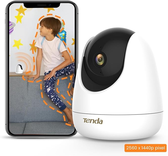 Tenda CP7 Caméra IP Surveillance WiFi, Caméra Bébé, Caméra de Sécurité 4MP HD, Vision Nocturne, Détection de Mouvement, Audio Bidirectionnel Pan/Tilt, 2,4GHz, Enregistrement SD et Cloud