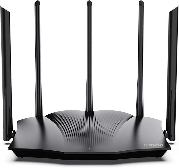 Tenda WiFi 6 AX3000 WiFi Routeur - Double Bande, 1 x WAN/3 Ports LAN, Gigabit 5 antennes de 6 dBi Routeur pour Jeux, Prend en Charge VPN WPA3 WPS OFDMA, MU-MIMO Mode Répéteur (RX12Pro)