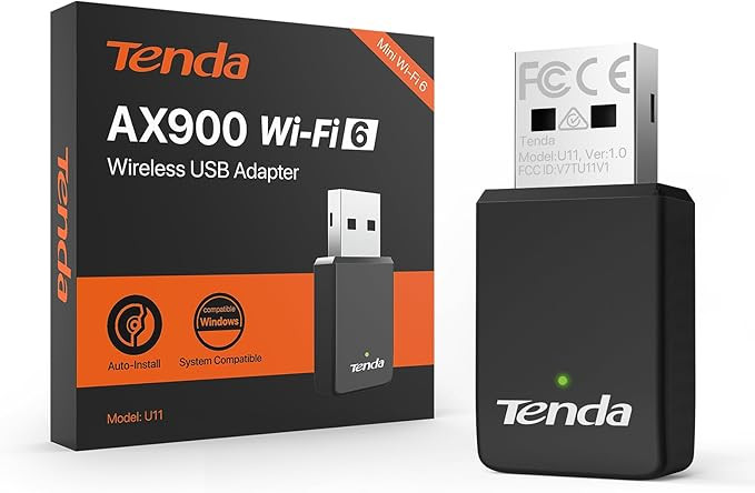 Tenda Clé WiFi Puissante AX900, Clé WiFi pour PC, Adaptateur USB WiFi, Dongle WiFi, Double Bande 5/2.4 Ghz, Soft-AP, MU-MIMO, Windows7/10/11, U11