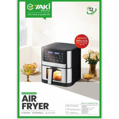 Yaki Air Fryer - Friteuse à air multifonctionnelle 8 litres Noir - 1800W