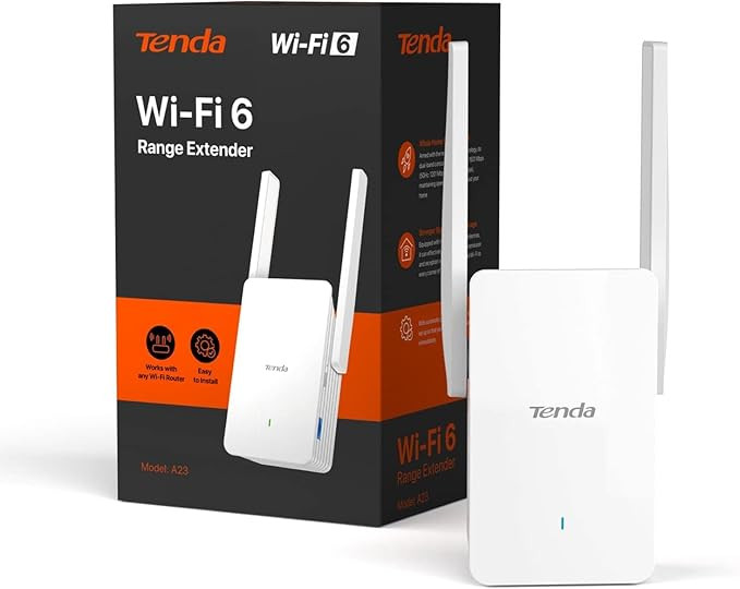 Tenda A23 Répéteur WiFi 6 AX1500, Extenseur WiFi Bi-Bande, Port Gigabit, Antennes 2 x 5dBi, LED de Signal Intelligent, Installation Facile, WPA3