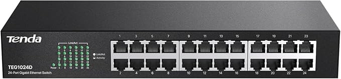 Tenda Switch Ethernet 24 Ports Gigabit, Switch Gigabit 10/100/1000 Mbps, Plug & Play, Rackable, Protection Foudre, Boitier Métal pour la Surveillance de Sécurité à la Maison et Bureau(TEG1024D)