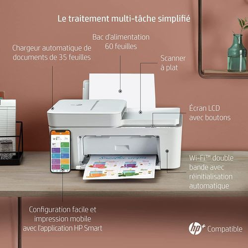 Imprimante Multifonction Jet d'encre couleur 3 en 1 HP Deskjet Plus 4120